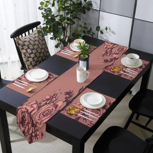 Vintage Flower Roses Table Runner Table Mats Cover For Home Wedding Banquet Festival Party Catering Hotel Table Decoration