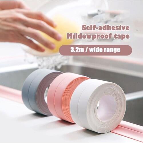 Kitchen Sink Waterproof Tape Mildew Oil Proof Tapes Butyl Corner Sticker Bathroom Sink Solid Color Sewing PVC Beautifu Seam Tape