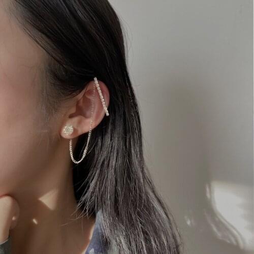 Hot selling Silver Color Asymmetrical Ear Bone Clip Earrings Womens Tassel Cub zircon Stud Earrings Jewelry Brincos Gifts