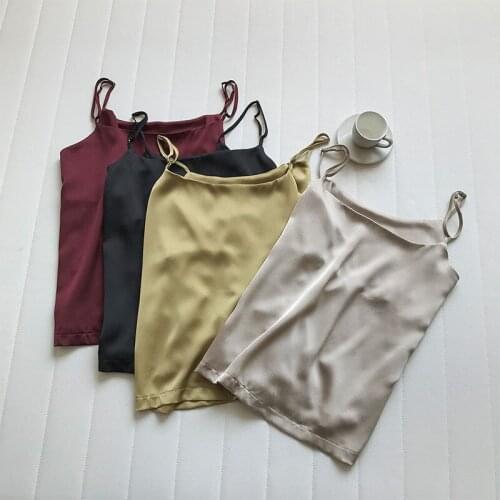 2021 Spring Summer U-shaped Collar Sleeveless Women Camis Soft Satin Solid Color Loose Camisole Thin Shoulder Strap Vest Tops