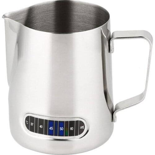 1 Pcs 600ml Milk Coffee Frothing Cup Kitchen Craft with Thermometer Pull Flower Cup Stainless Steel Household Coffee Milk Jug