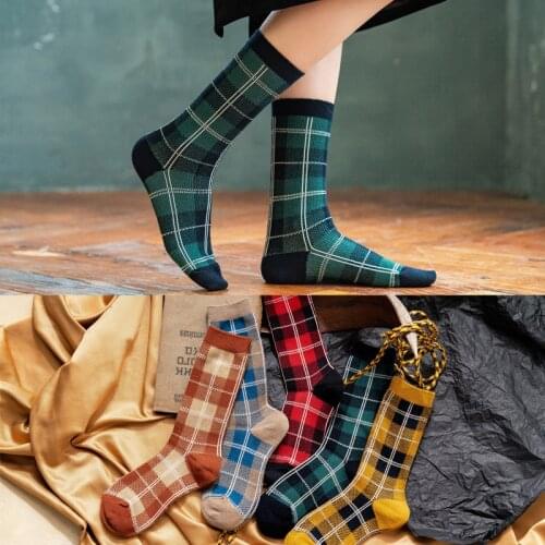 10 pieces = 5 pairs Socks Women Tube 2020 New Style Autumn and Winter Cotton Classic Big Squares Fashion Day Trend women Socks