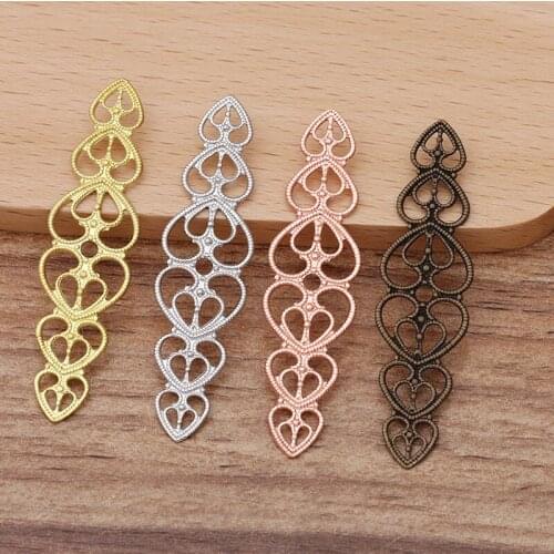50pcs 15x57mm Sheet Copper Filigree Heart Long Connectors DIY Accessories For Jewelry Making