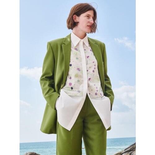 Avocado Color Blazer Ins Style Classic One-button Wool Shoulder Pads Silhouette Modern Top Women Coat Women