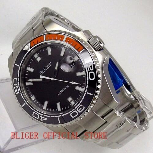 Business Style BLIGER 43mm Mens Watch Black Ceramic Bezel Miyota 8215 Automatic Movement Time Watch172