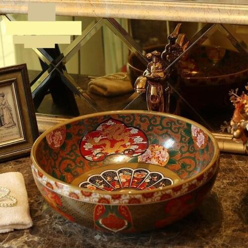Europe style chinese wash basin vessel sinks Jingdezhen Art Counter Top ceramic basin sink porcelain bathroom sinks wash basin