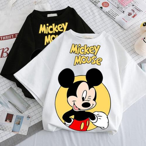 Disney cartoon Mickey Mouse yellow white T-shirt top casual summer oversized ladies T-shirt Harajuku short-sleeved woman T-shirt