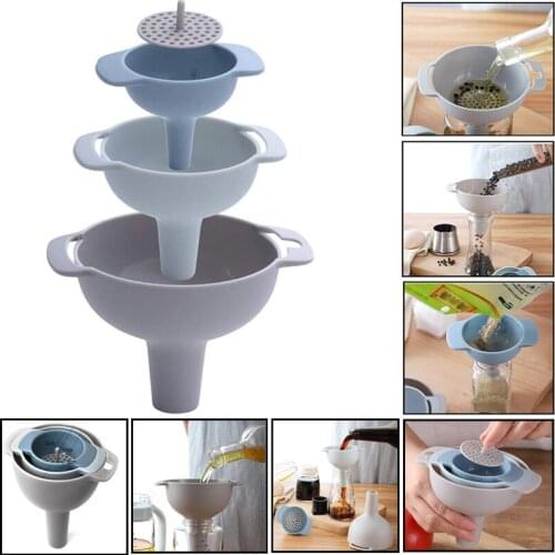 4-in-1 Funnels Set Oil Funnel Strainer Kitchen Tools Oil Water Spices Wine Flask Filter Funnel Plastic Kitchen Accessories