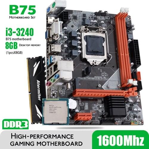 Atermiter B75 Motherboard Set With Intel Core I3 3240 1 x 8GB = 8GB 1600MHz DDR3 Desktop Memory Heat Sink USB3.0 SATA3