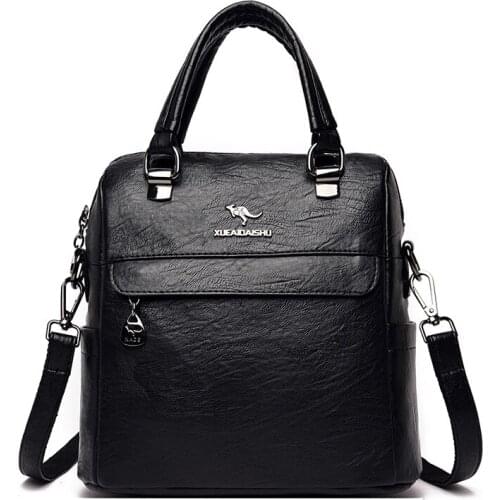 Leather Backpack 2021 Winter New Ladies Shoulder Bag Student Bag Solid Color Leather Girl Schoolbag Travel Backpack