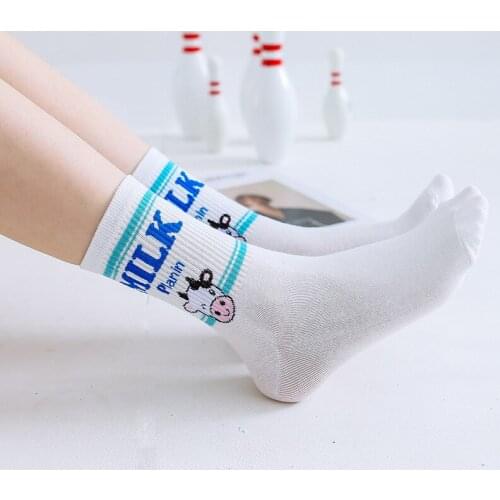 Harajuku College Style Cute Sweet Milk Strawberry Socks Women Cotton Breathable Sports Casual Socks Girl Socks Mid Tube Sock