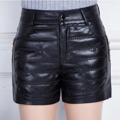 Plus size thicker pu leather shorts high waist leather shorts female package hip embroidery Pu leather shorts wq1353 dropship