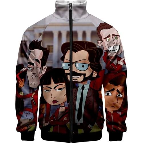 Money Heist 3D New Clothes POP Print sweatshirts Women and men Casual Cool Clothes 2019 Hot Sale Spring zipper collar plus size