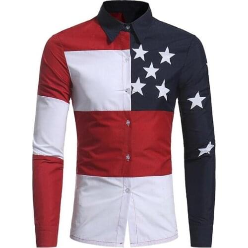 2020 spring and autumn mens Korean Slim five-pointed star printing Men long-sleeved shirt large size white shirts tide