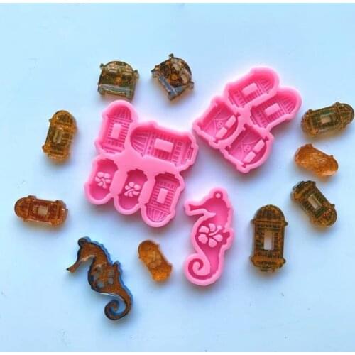 Castle Car Seahorse Ornaments Epoxy Resin Mold Keychain Pendant Silicone Mould DIY Crafts Jewelry Decorations Casting Tool