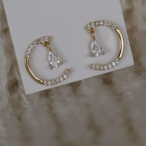 S925 Sterling Silver Earrings For Women Set Water Drop Semicircle Moon Crystal Zircon Mini Design Fashion Lady Jewelry INEFFA