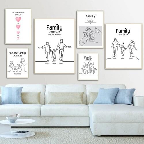 Customized Anniversary Family Canvas Painting Dad Mom And Son Daughter Poster Abstract Line Wall Art Print Pictures Home Decor