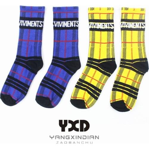 3 Pairs/Mens Socks Man Cotton Pilots Lovers Socks Men Wicking Check Pattern Hip-Hop Skateboards Sports Socks Yellow Pop Socket