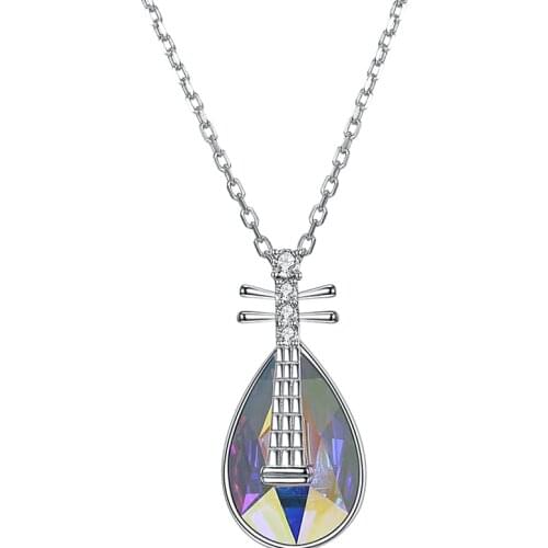 SILVERHOO S925 Sterling Silver Classical Pipa Modelling Pendant Necklace Irregular Austria Crystal Women Fall Fine Jewelry