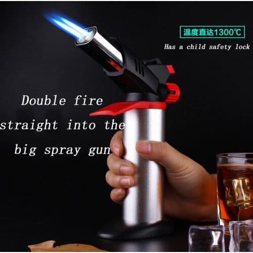 Double nozzle lighter spray gun turbo gasoline lighter torch cigar accessory burner kitchen gadget jet gas jet lighter gun hqd