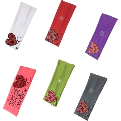 Unisex Doctor Nurse Button Headband Cute Stethoscope Heart Printed Headwrap Protect Ears Face Mask Holder Elastic Turban