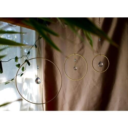 Simple Golden Hoop Suncatcher Package - Selenite Angelite Crystal Wall Decor - Simple Rainbow Maker Sun Catcher