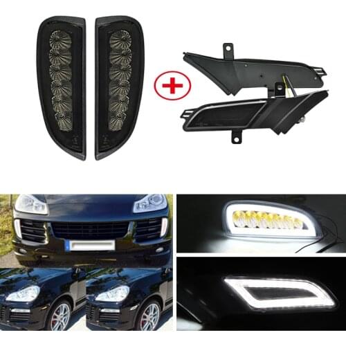 CAN-bus Front Bumper Led DRL Daytime Running Fog Light + Side Marker Position Light Combo Kits For Porsche Cayenne 957 2007-2010