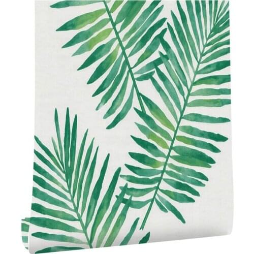 Self Adhesive Wallpaper Green Leaf 45cmX6M PVC Furniture Stickers Waterproof for Shelf Kitchen Counter Wall Table DIY