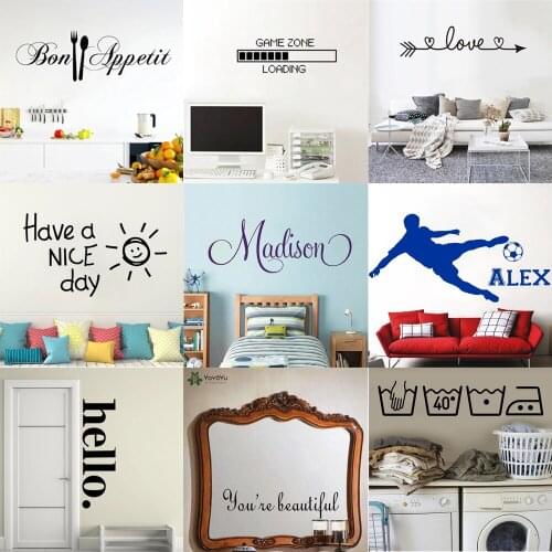 Removable kids Boys Room Wall Decals Custom Name Soccer Player Room kitchen Laundry Decor Vinyl Football love Stickers HY9984