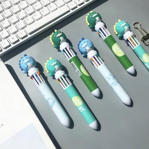 36PCS Ten-Color Ballpoint Pen Cartoon Dinosaur Multi-Color Click Ballpoint Pen Student Multi-Function Hand Account Stationery