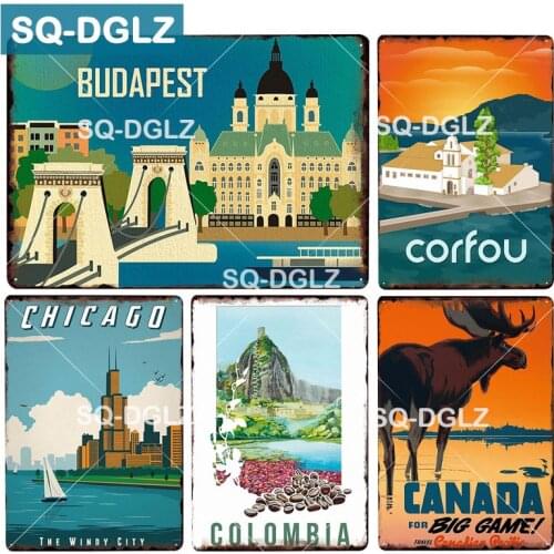 [SQ-DGLZ] North America City Metal Sign Tin Sign Vintage Decor Plaque Crafts Home Decor Painting Plaques Art Poster