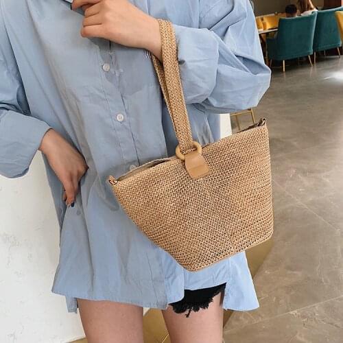 Irregular shape handbags fashion woven shoulder bag simple messenger bags straw woven summer ladies woven beach travel handbag