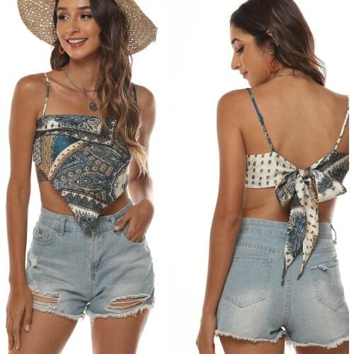 2021Spring new European and American style womens satin floral-print off-shoulder vest tube top