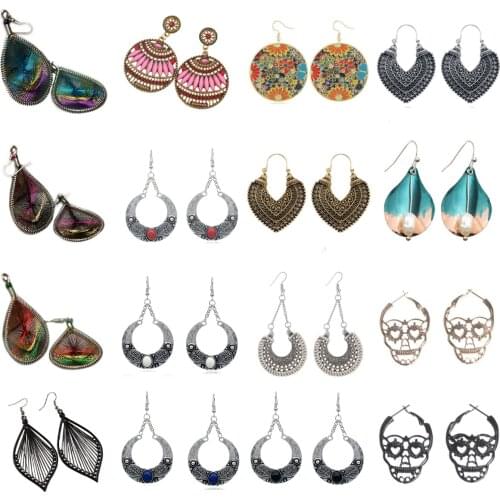 Ethnic Style Vintage Antique Earring Geometric Flower Carving Drop Earring For Women Girl Dangle Earring Jewelry