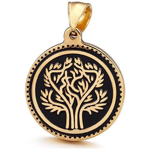 High-quality Retro Necklaces Men and Women Personality Tree of Life Pendant Necklace Stainless Steel Jewelry Golden Steel-color