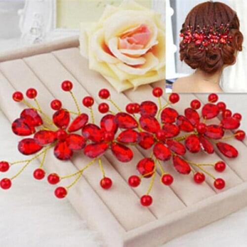 Womens Red Flower Wedding Bridal Party Accessary Handmade Hair Pin Clip Jewelry