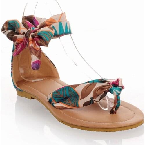 Women Summer Sandals Female Floral Bowknot Platform Bohemia Flat Heel Sandals Fashion Ankle Strap Open Toe Ladies Shoes