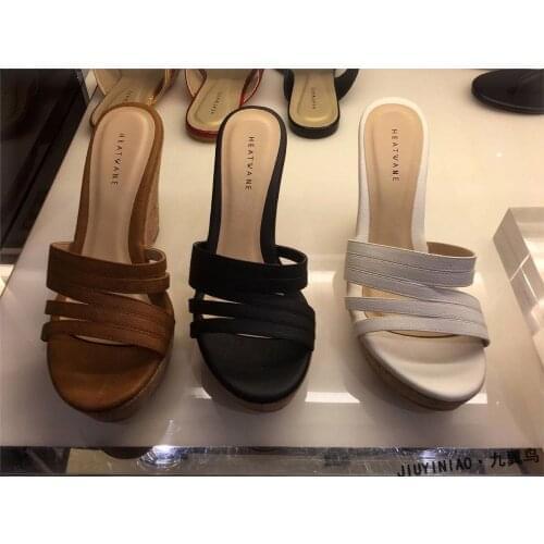 2019 Women Slippers Summer Slides Wedges Slippers Woman Platform Slides Fashion Wood High Heel 9cm Beach Shoes Mules Sandalias