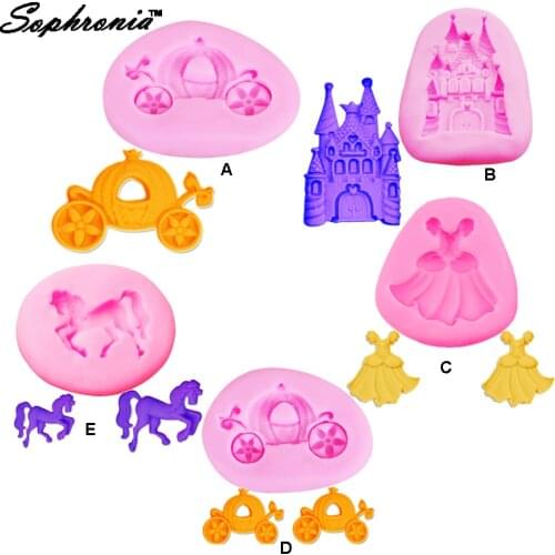 10PCS/SET C103 Hot Castle Fairy Princess Dress Coach Dress Glass Slipper Horse Fairy Silicone Mold Candy Gumpaste Moul 5PCS