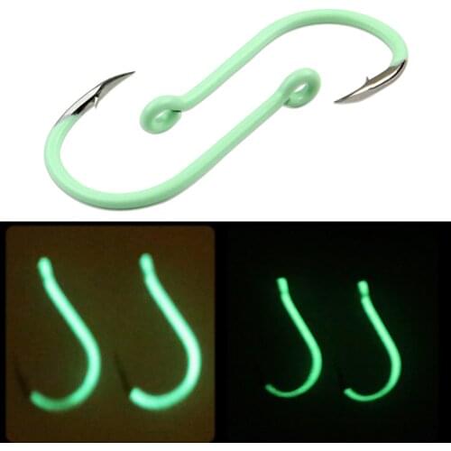 10Pcs Luminous Fishing Hooks Crooked Mouth High-carbon Steel Sharp Overturned Fishing Tackle Lure Bait Sea Fishing Hooks 1#-12