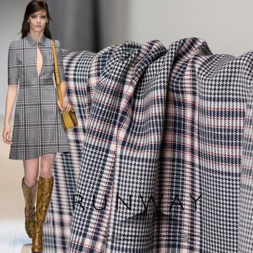 Whitewaxberry Navy Blue Plaid Worsted Wool 100%Wool Garment materials Spring Pants Suits Jacket DIY clothes fabrics Freeshipping