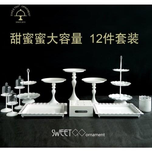 12 pieces cake stand White metal wedding cake tools cupcake decoration tray for party event dessert candy plate bakeware display