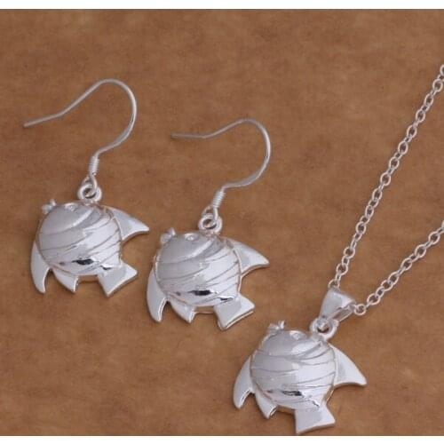 AS008 Hot Silver Plated Wholesale Free Shipping Charm Christmas Gifts Fashion Jewelry Sets Earring 041 + Necklace 022