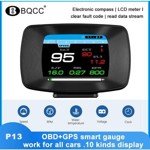 OBD+GPS smart gauge Car P13 HUD head-up display Car 10 kinds displaywork for all cars overspeed alarm low voltage alarm