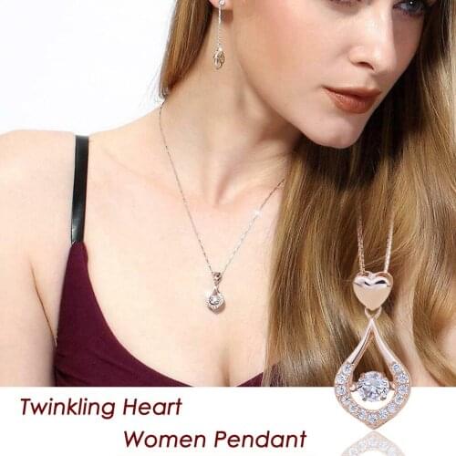 Free shiping Luxurious Twinkling Heart Waterdrop Stone Necklace Women Silver Pendant Necklace