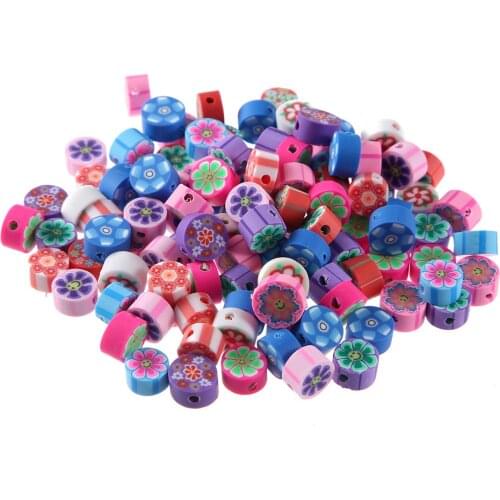 100Pcs 10mm Color Polymer Clay Slice Loose Beads Plum Shape Smiley Face Flower DIY Handmade Beaded Jewelry Accessories Wholesale
