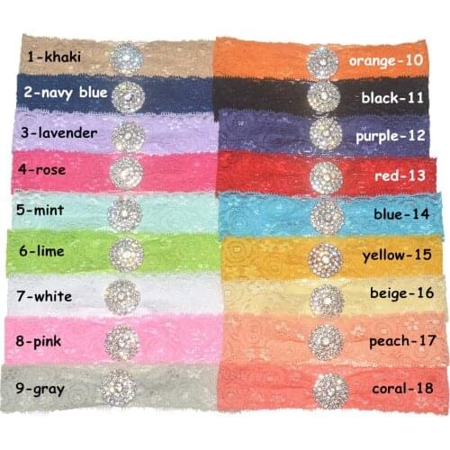 30 pcs / lot , Stretchy Lace elastic Headband with Rhinestone Button headwear