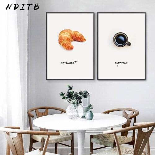 Bread Coffee Canvas Painting Food Drink Kitchen Poster and Print Minimalist Wall Art Picture Dining Room Restaurant Decoration
