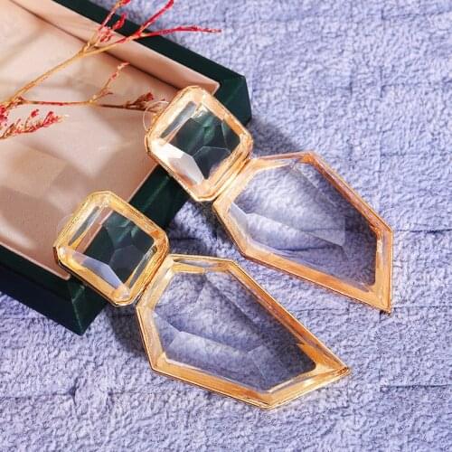 Huitan Crystal Acrylic Dangle Earrings Women Fashion Versatile Female Accessories Daily Wear Party Statement Jewelry Drop Ship