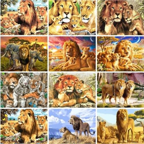 AZQSD Painting By Numbers Lion Drawing On Canva Coloring By Numbers Animal Frameless HandPainted Home Decor Diy Gift
